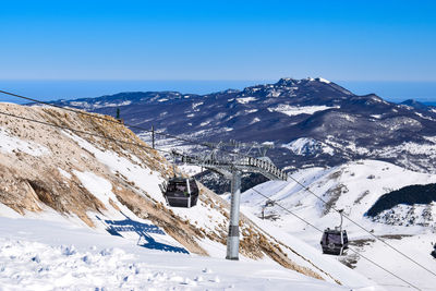 Scenic view of snow covered mountains against sky