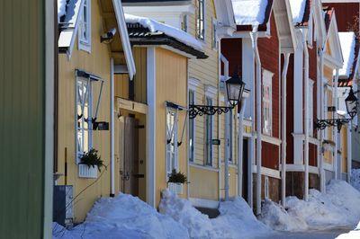 Snow covered built structures in winter