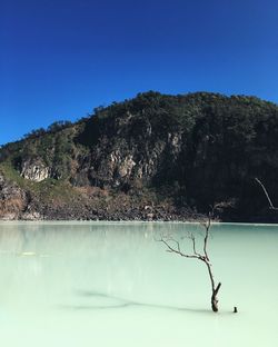 Scenic view of lake against clear blue sky