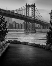 View of suspension bridge over river