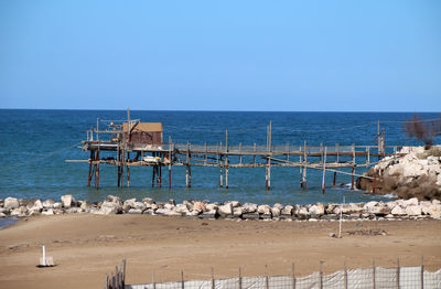 The trabucco di celestino in termoli is an example of one wooden fishing machines. 