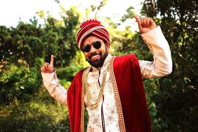 Close-up of indian male dancing pose in costume