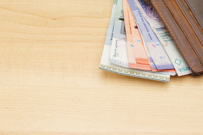 High angle view of paper on table