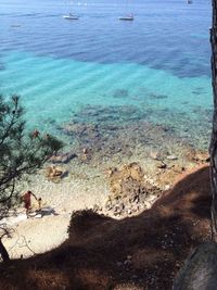 High angle view of man in sea