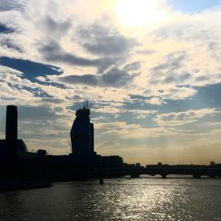 Silhouette of buildings at sunset