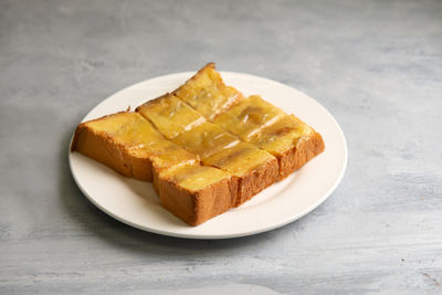 Close-up of dessert in plate on table