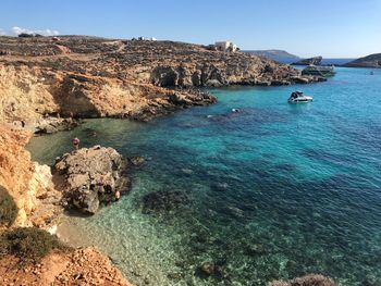 Scenic view of sea against clear sky