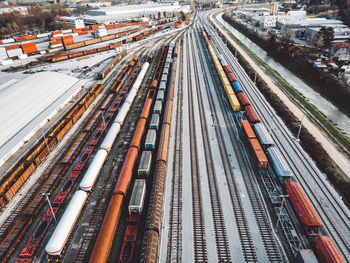 High angle view of railroad tracks