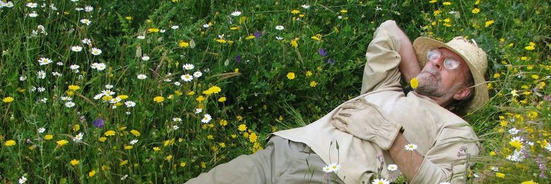 Senior man relaxing in grass