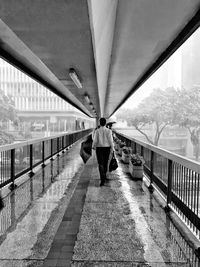 Rear view of man standing on bridge