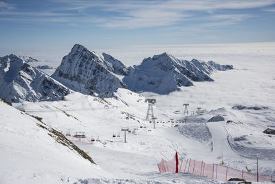 Scenic view of snowcapped mountains and cloudscape