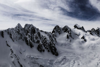 Scenic view of snow covered mountains against sky