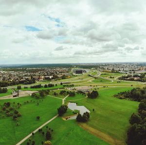 High angle view of landscape against sky