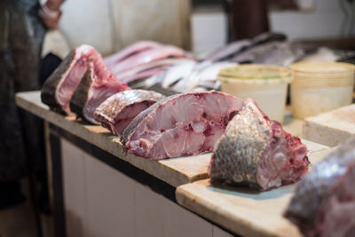 Close-up of meat for sale in market