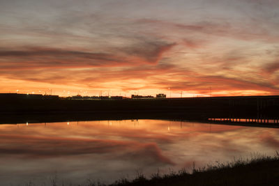 Scenic view of lake against sky during sunset