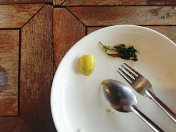 High angle view of food in plate on table