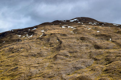 Low angle view of rocky mountain against sky