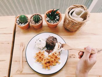 High angle view of food on table