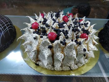 High angle view of dessert in plate on table