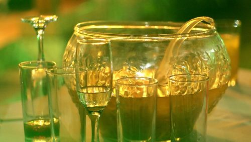 Close-up of wine in glass on table