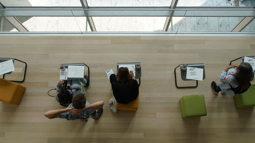 High angle view of students in classroom