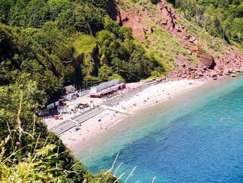 High angle view of people on beach