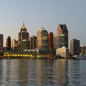 City skyline at dusk