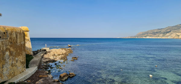 Scenic view of sea against clear sky