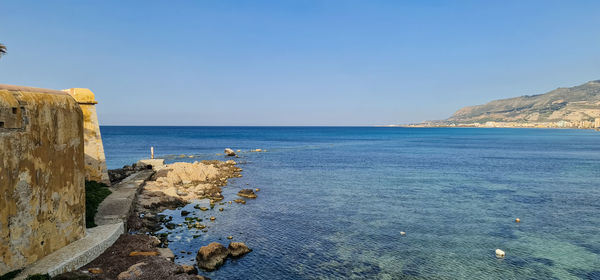 Scenic view of sea against clear sky