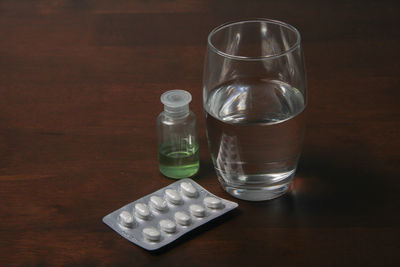 Close-up of glasses on table