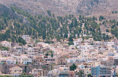 High angle view of townscape and trees in city