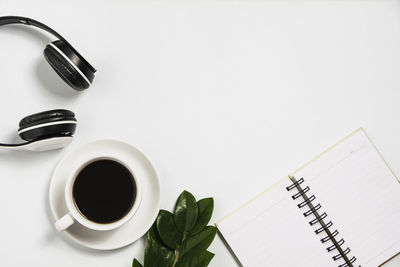 Directly above shot of coffee cup against white background