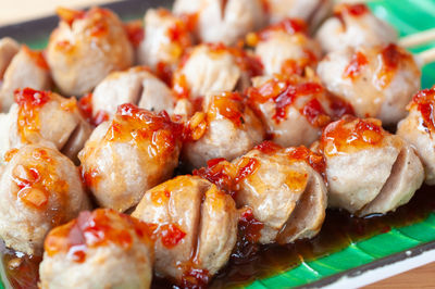 Close-up of served food in plate