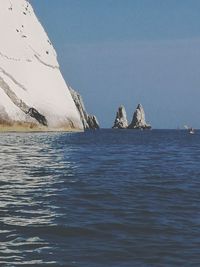 Scenic view of sea against clear blue sky