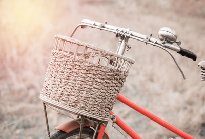 Close-up of bicycle handlebar with basket
