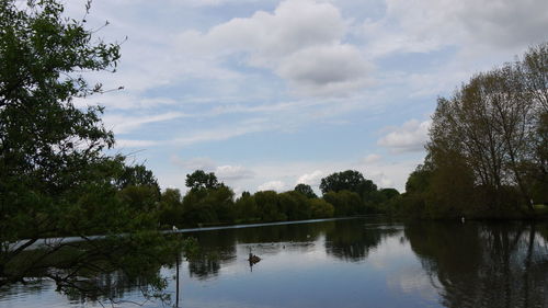 Scenic view of lake against cloudy sky