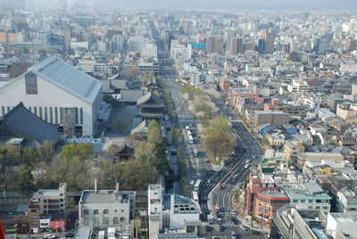 High angle view of city buildings