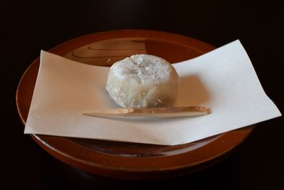 High angle view of dessert in plate on table