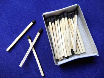 High angle view of blue paper on table