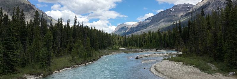 Panoramic view of landscape and mountains against sky