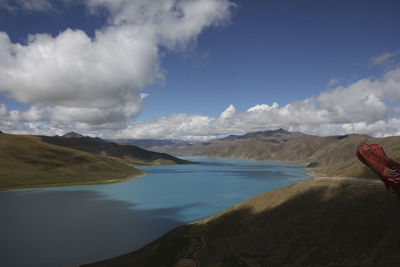 Panoramic view of lake and mountains against sky