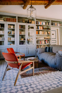 Chairs on table at home