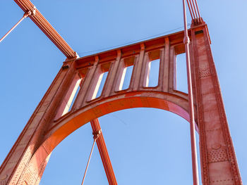 Low angle view of bridge against clear blue sky