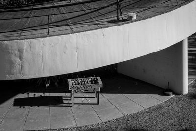 High angle view of text on steps against building