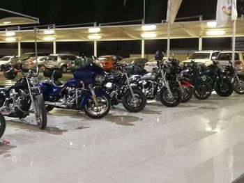 Bicycles in parking lot at night