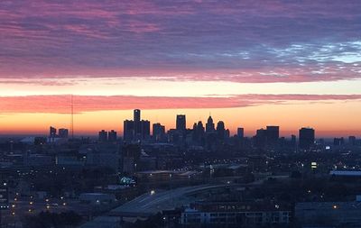 Silhouette buildings against sky during sunset