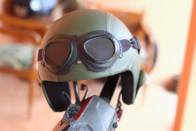 Close-up portrait of helmet and google.