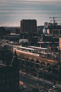 Deansgate castlefield tram stop at sunset.