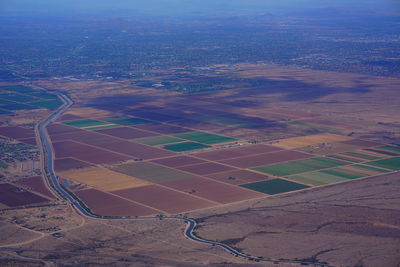 High angle view of agricultural field against sky