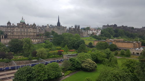 View of cityscape against cloudy sky